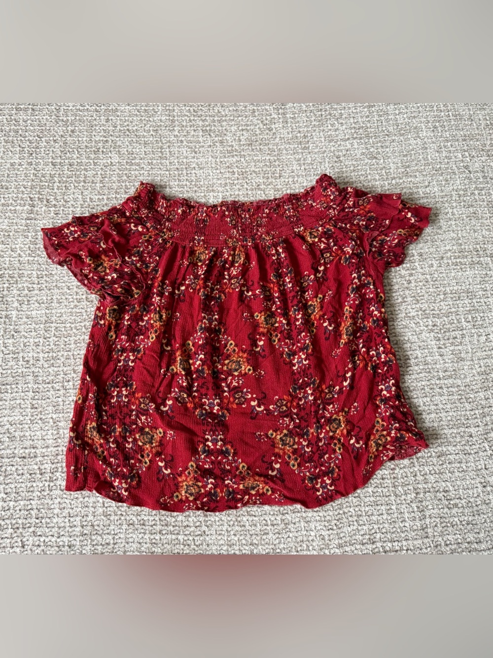 A. Byer Burgundy Floral Off-Shoulder Camisole